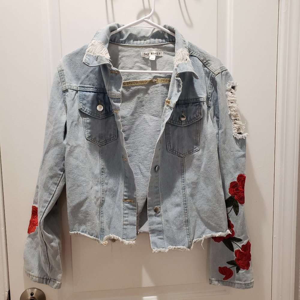 Destressed Washed Denim Jacket